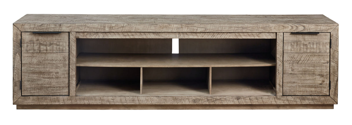 Krystanza - Weathered Gray - XL TV Stand w/Fireplace Option by Signature Design by Ashley® | Bel Furniture