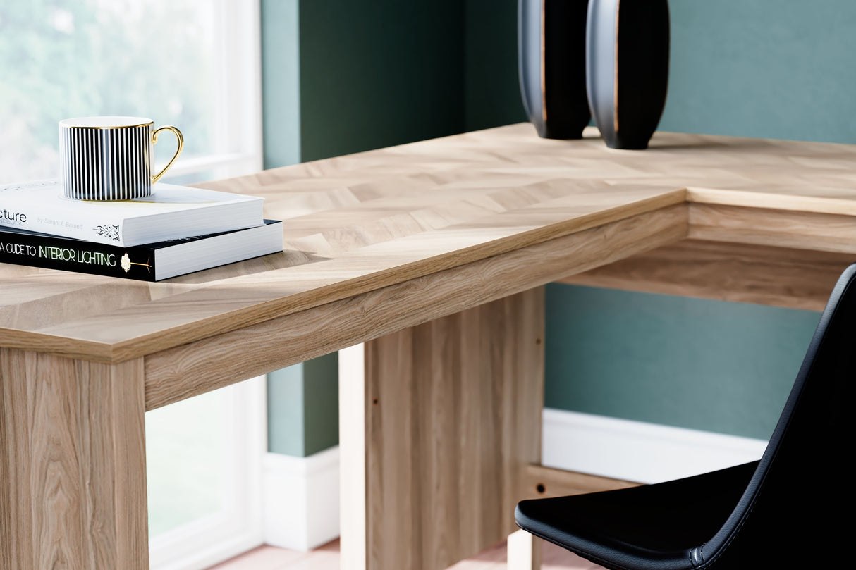 Battelle - Tan - 60" Home Office Desk With Return by Signature Design by Ashley® | Bel Furniture