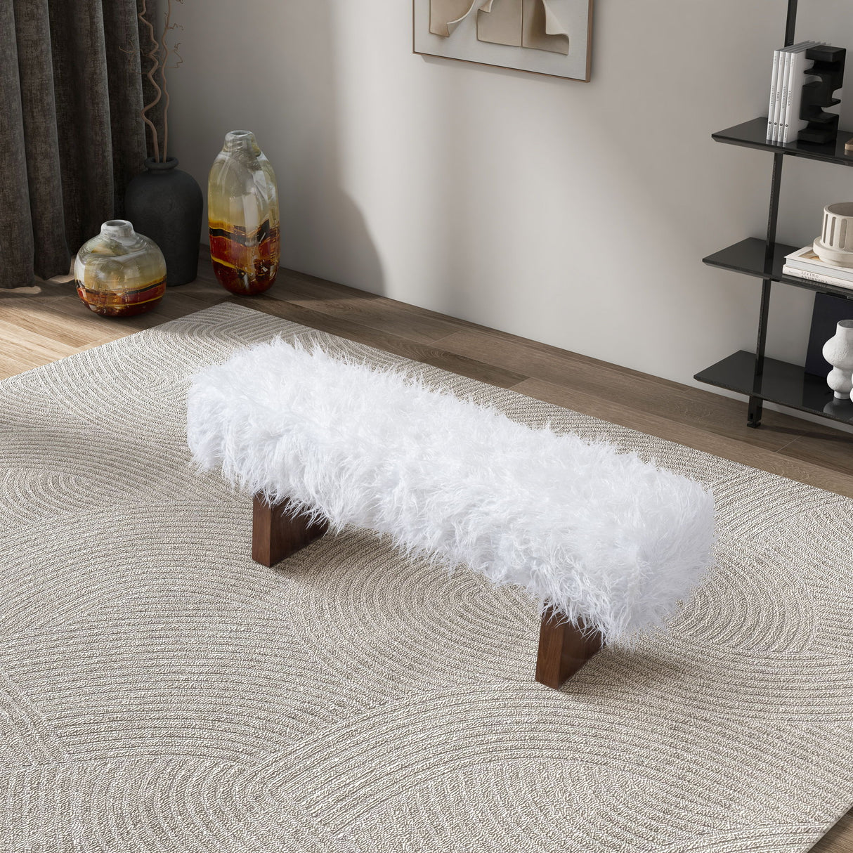 Henley - Fur Bench - White Khaki by Ashcroft Furniture | Bel Furniture