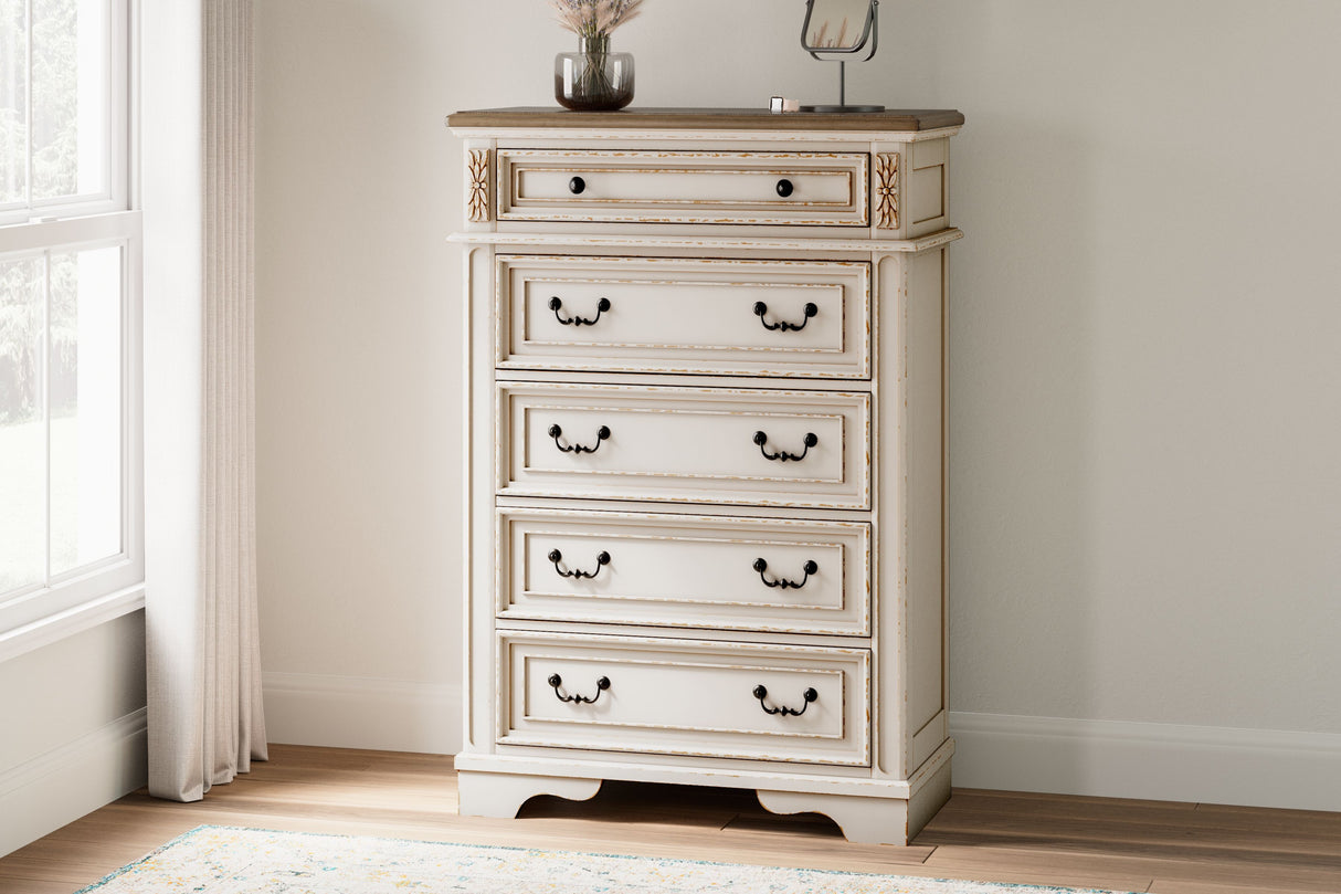 Realyn - White / Brown / Beige - Five Drawer Chest by Signature Design by Ashley® | Bel Furniture