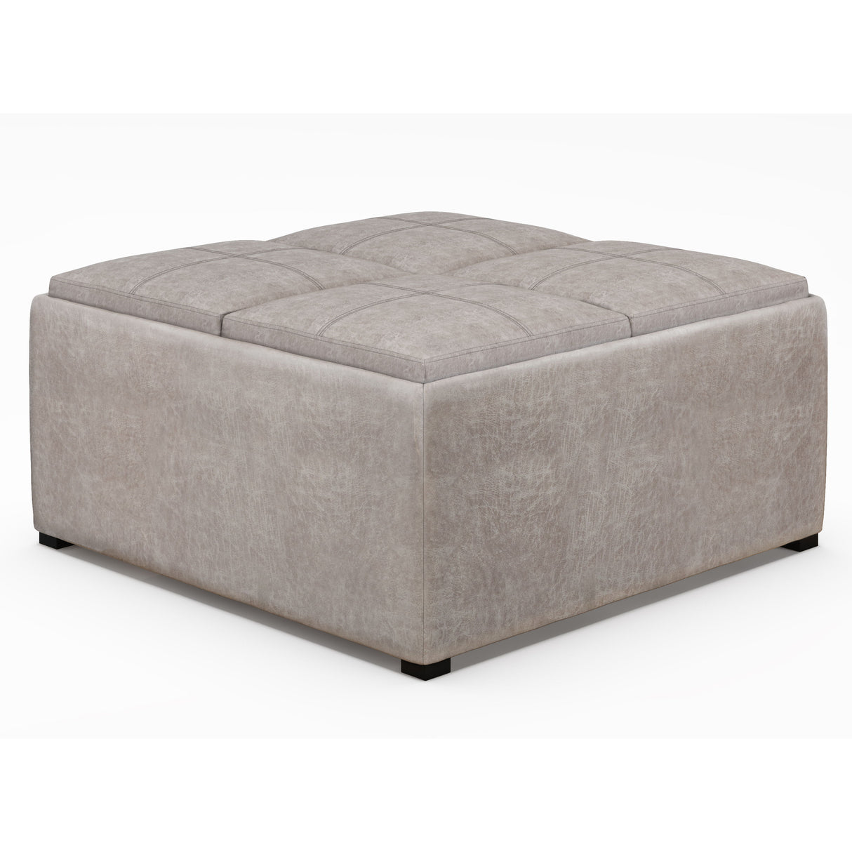 Avalon - Square Coffee Table, Storage Ottoman Pearl Silver Faux Leather by Simpli-Home | Bel Furniture