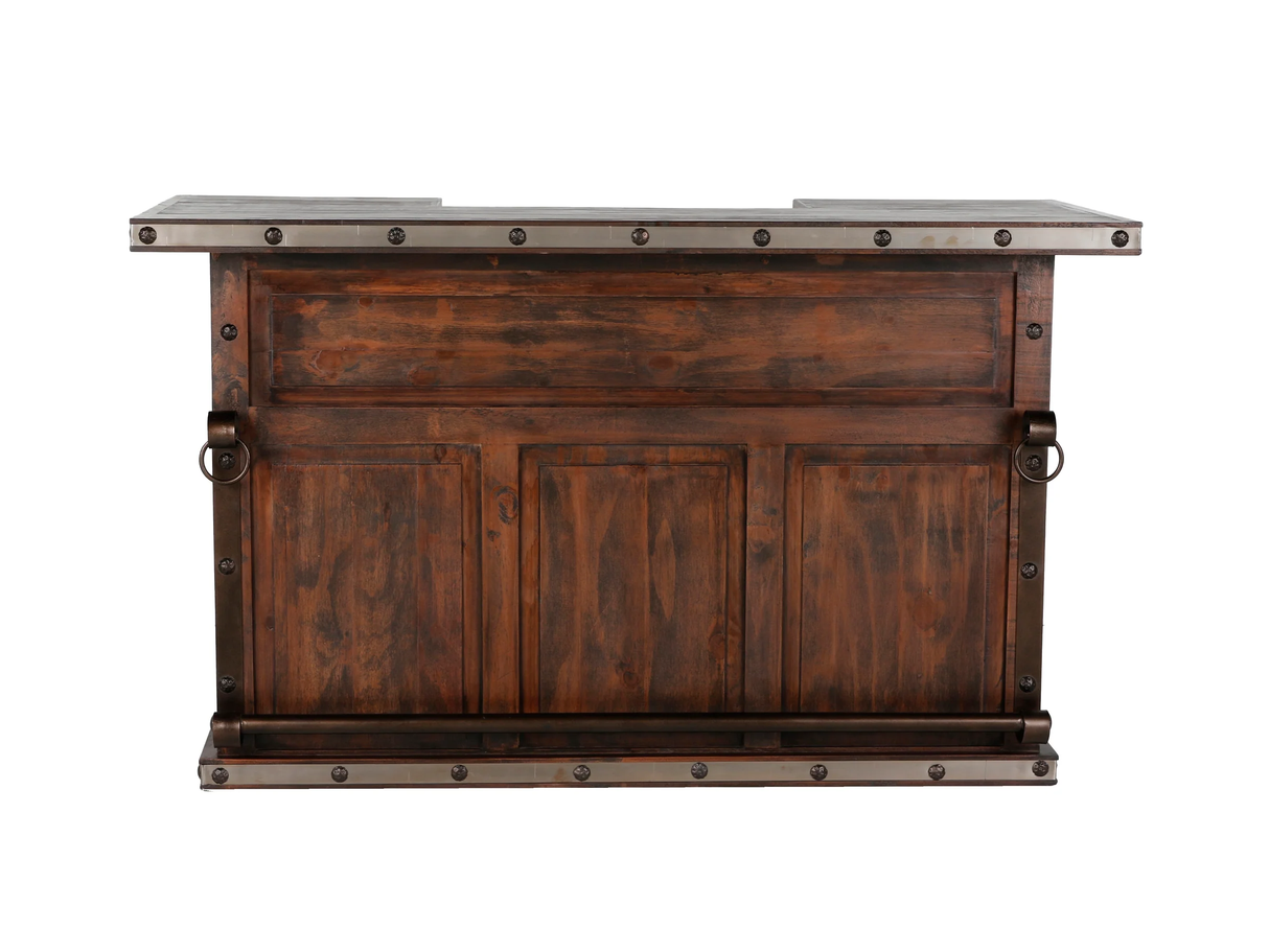 Hacienda Rustic Bar Table with Wine Rack & Open Shelving