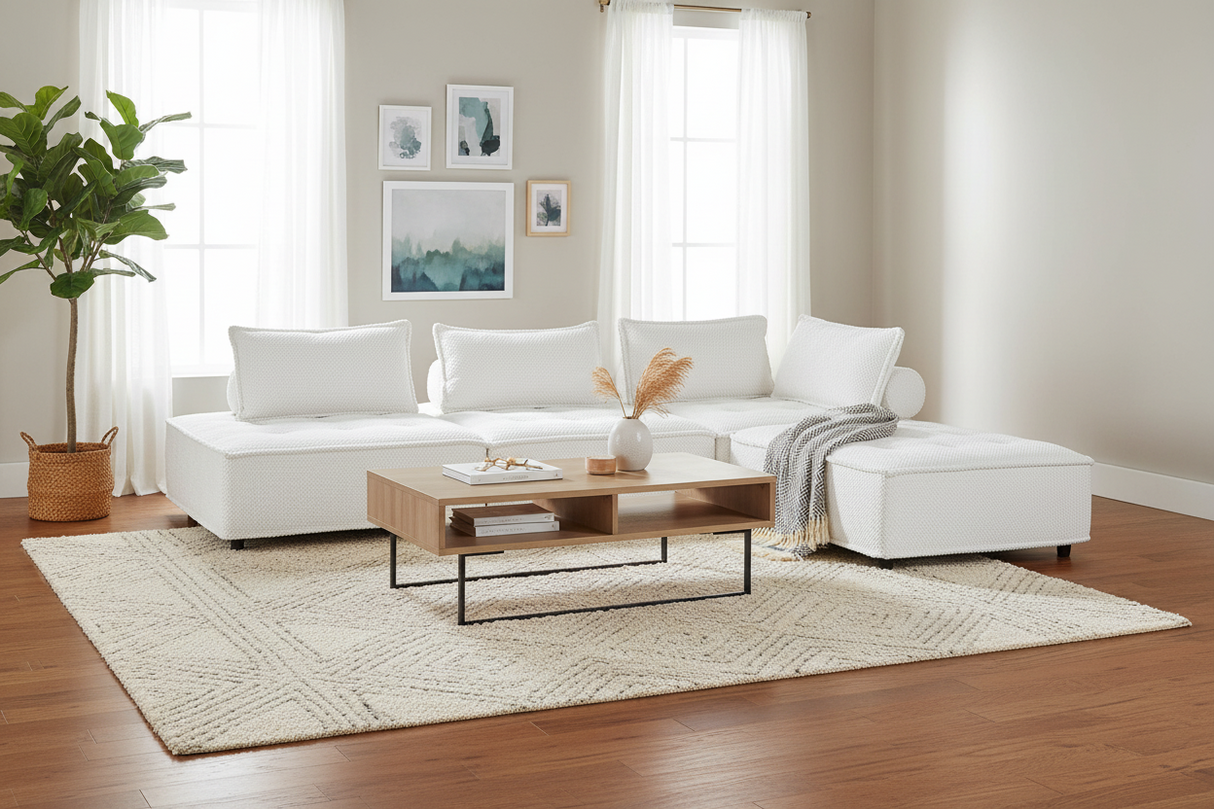 Beige 4-Piece Modular Sectional Sofa with Chaise & Loose Pillows