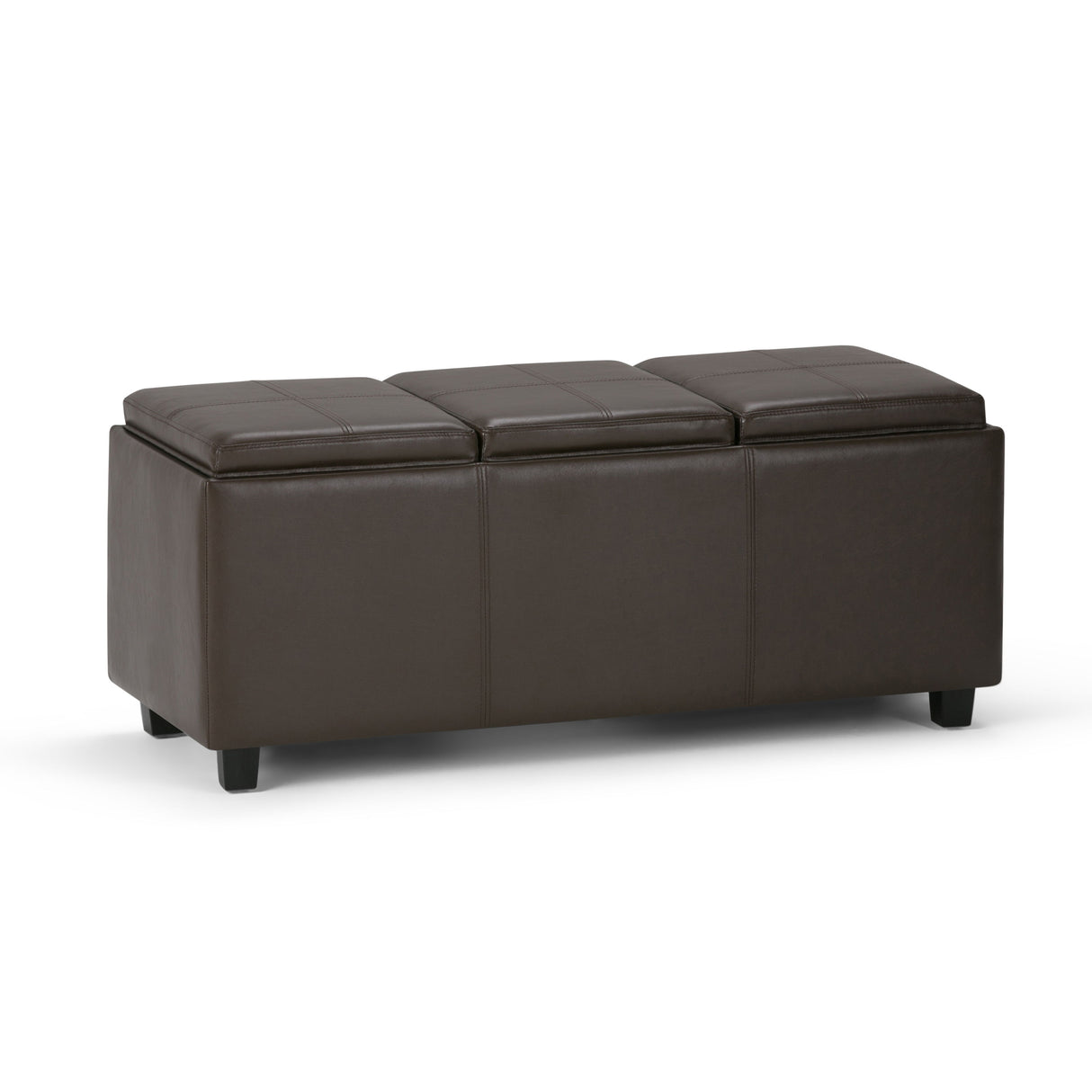 Avalon - Upholstered Storage Ottoman Dark Brown Faux Leather by Simpli-Home | Bel Furniture