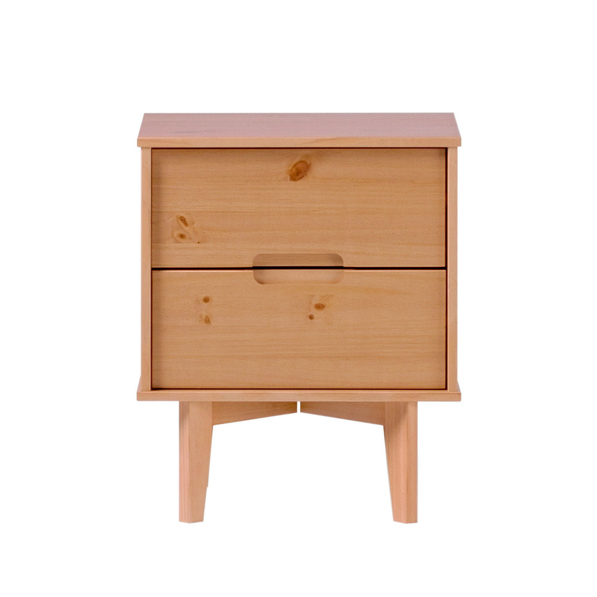 Mid-Century Modern Solid Wood 2 Drawer Nightstand - Natural Pine by Walker Edison | Bel Furniture