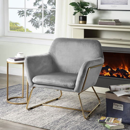 Keira - Velvet Accent Chair With Metal Base by Lilola Home | Bel Furniture