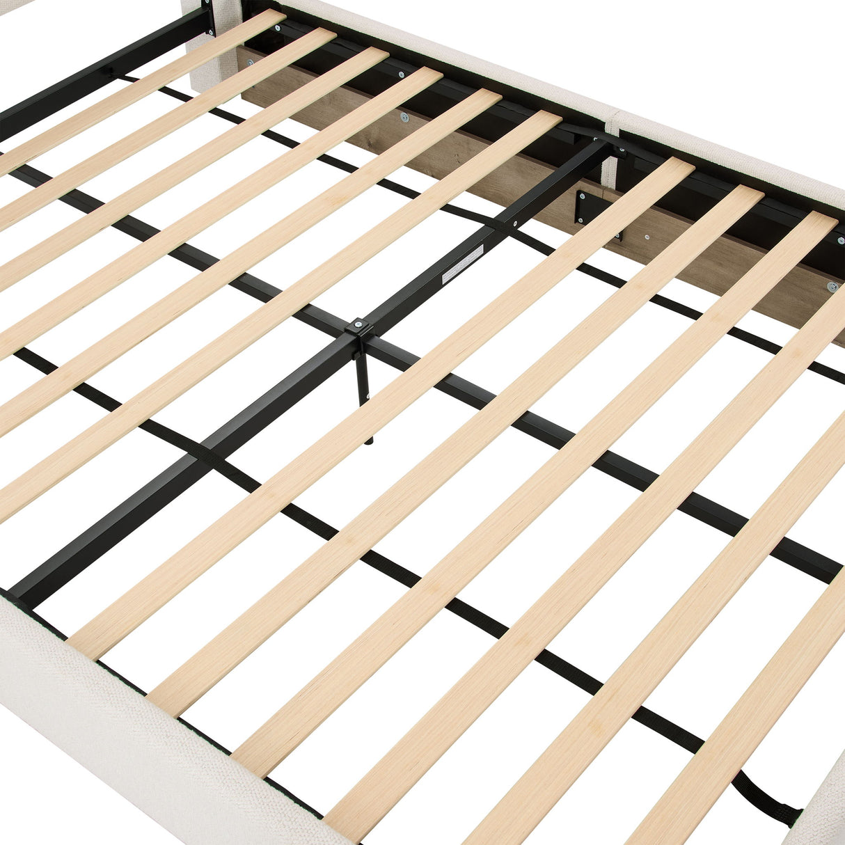 Linton - Queen Size Upholstered Platform Bed - Cream White / Light Grey / Camel Oak
