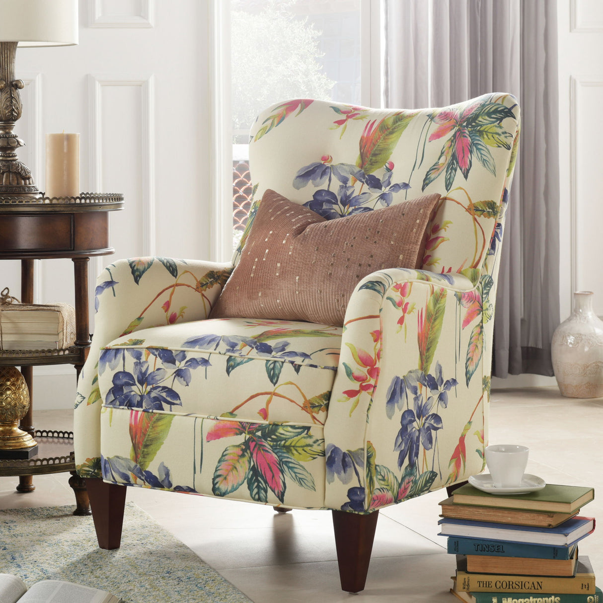 Paradise - Upholstered Arm Chair Floral Printed On Cotton - Off-White by Jennifer Taylor Home | Bel Furniture