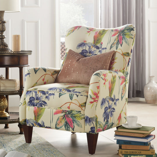 Paradise - Upholstered Arm Chair Floral Printed On Cotton - Off-White by Jennifer Taylor Home | Bel Furniture