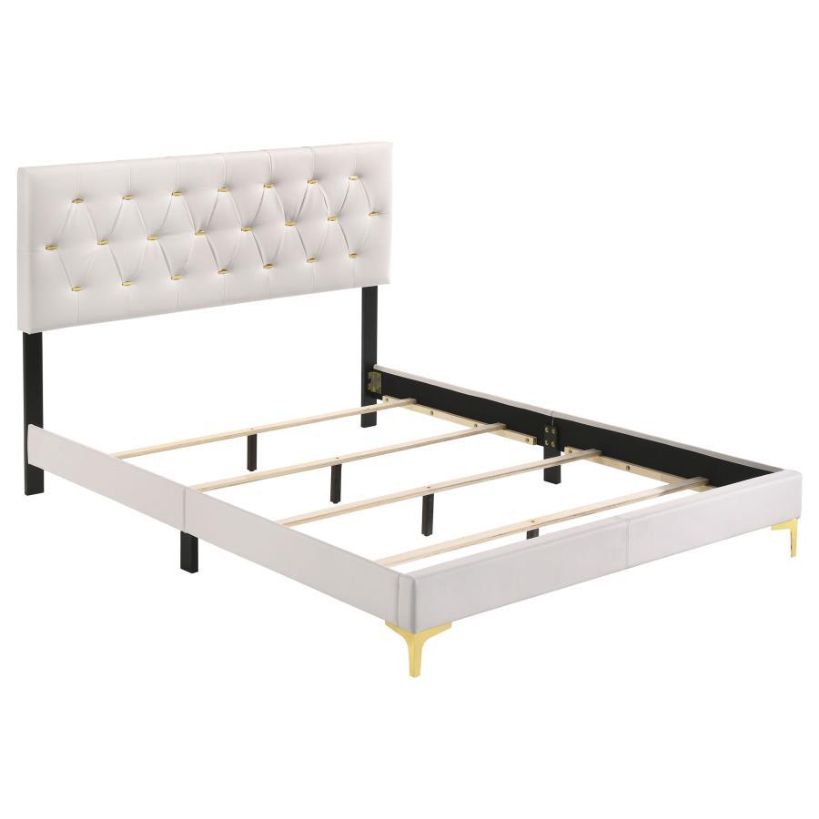 Kendall - Panel Upholstered Bed White California King by CoasterEveryday | Bel Furniture