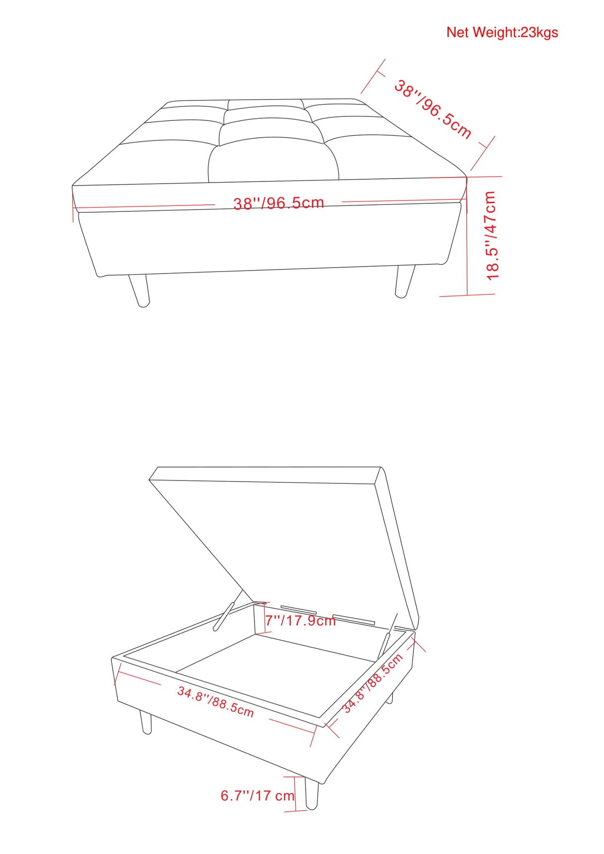 Shay - Large Square Coffee Table Storage Ottoman Mid-Century Style