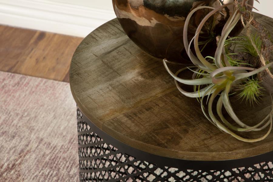 Aurora - Round Drum Base Accent Side Table - Natural And Black by CoasterEssence | Bel Furniture