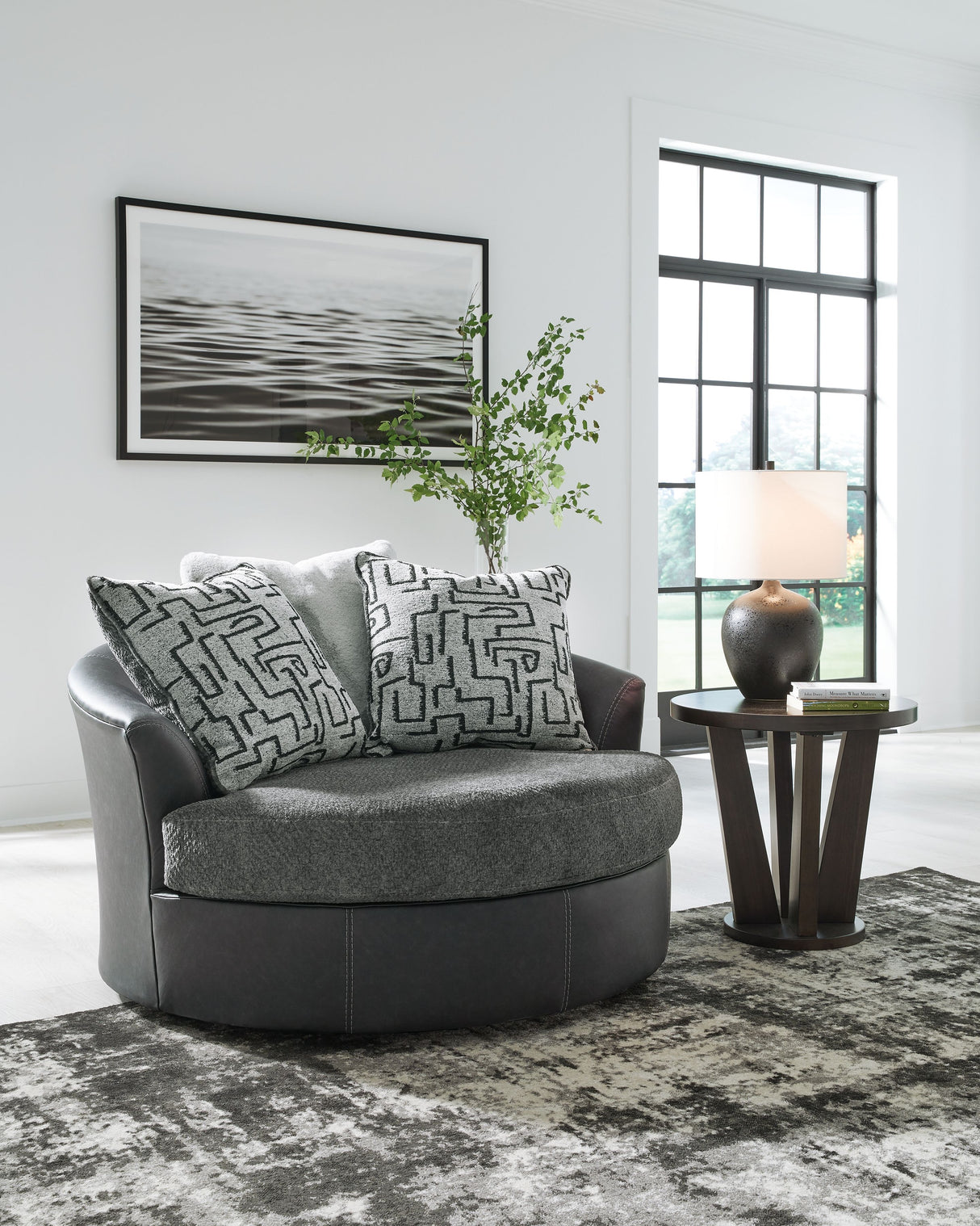 Brixley Pier - Graphite - Oversized Swivel Accent Chair by Benchcraft® | Bel Furniture