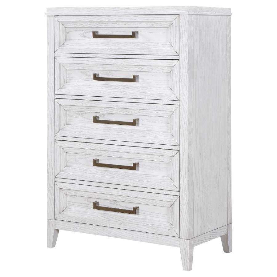 Marielle - 5-Drawer Bedroom Chest - Distressed White by CoasterEveryday | Bel Furniture