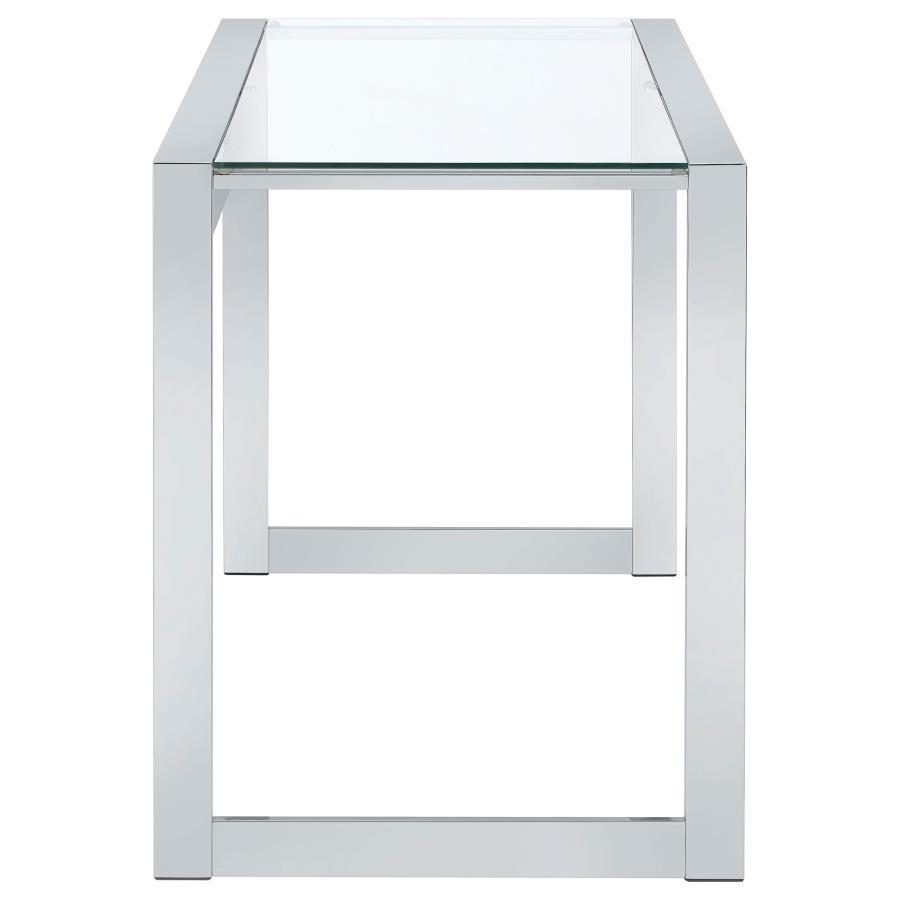Hartford - Glass Top Writing Desk - Chrome by CoasterEssence | Bel Furniture