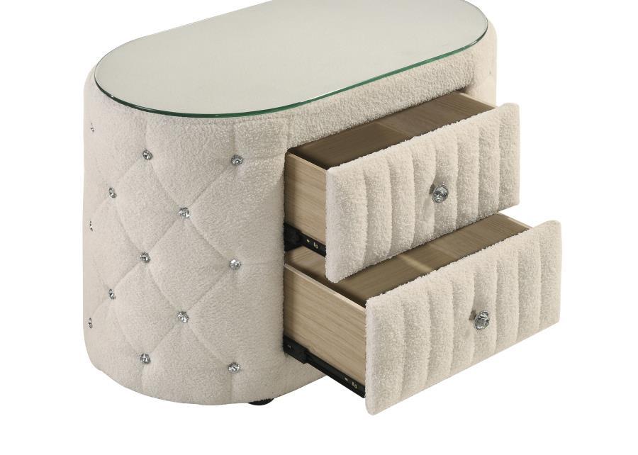 Sonya - 2-Drawer Upholstered Nightstand Bedside Table - Ivory by Coaster Fine Furniture | Bel Furniture