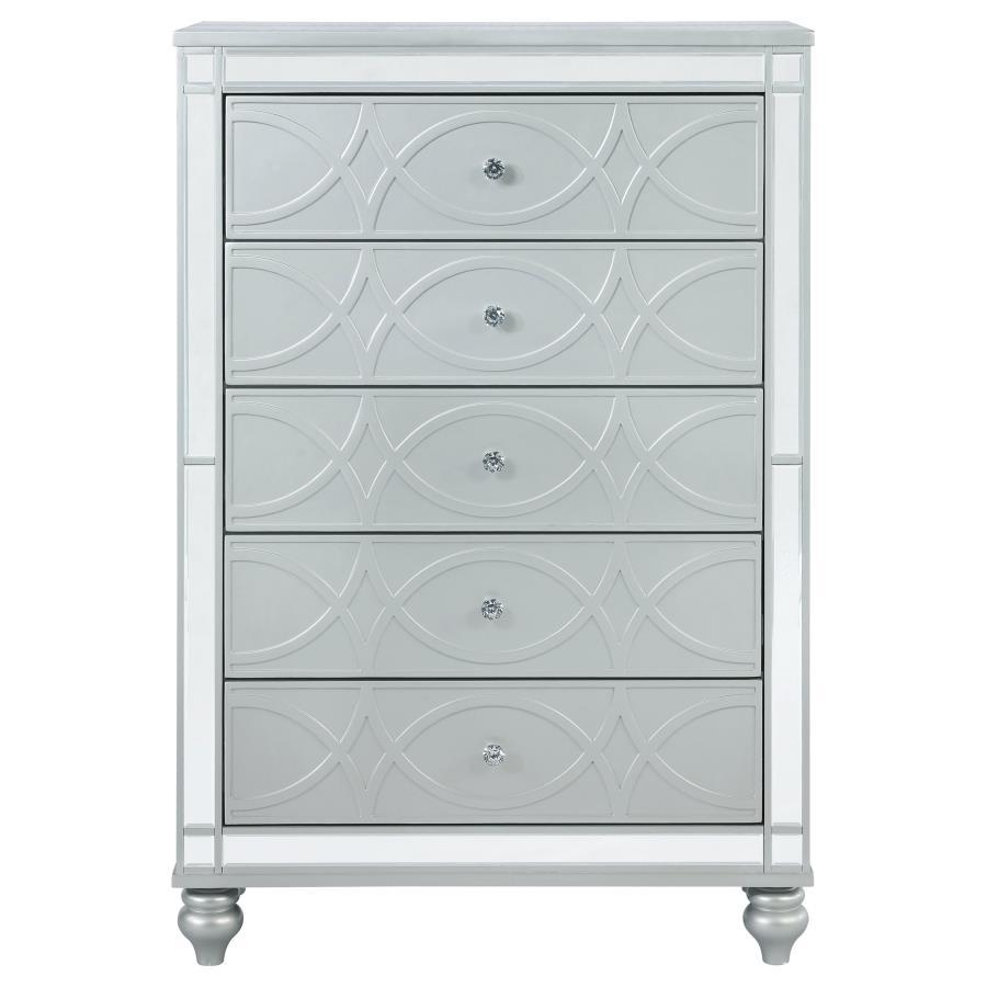Gunnison - 5-Drawer Bedroom Chest - Silver Metallic by CoasterEssence | Bel Furniture