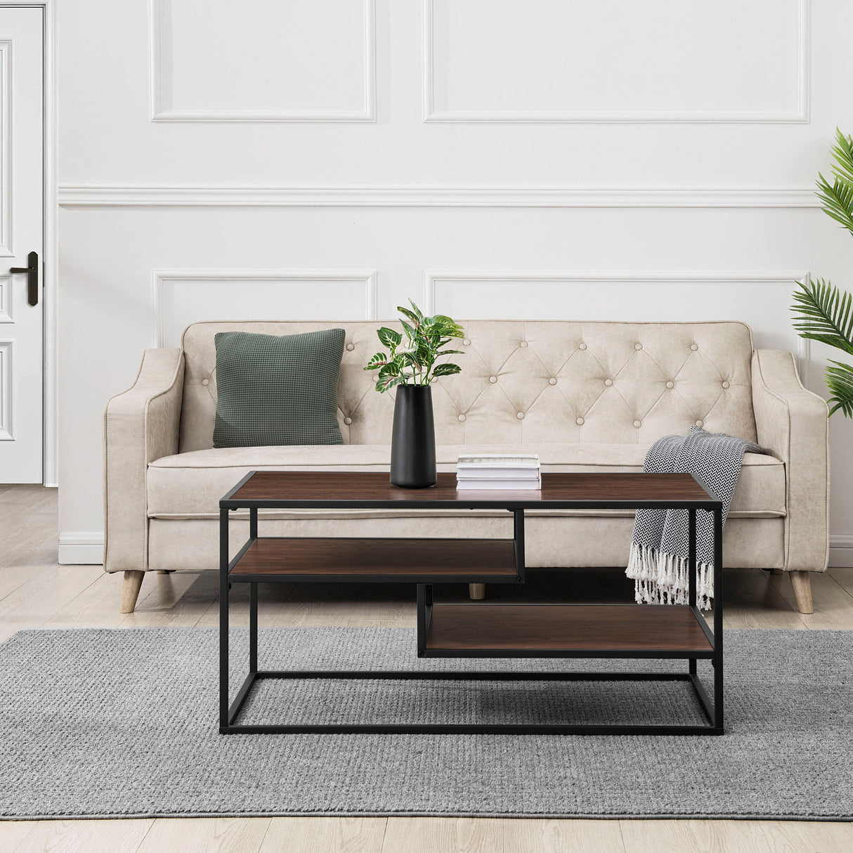 Contemporary Two Tone Metal Coffee Table - Dark Walnut by Walker Edison | Bel Furniture