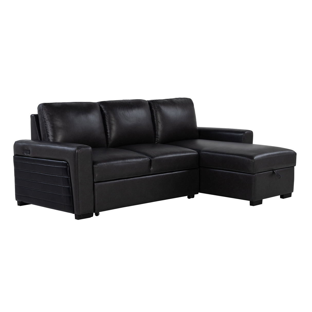 Montero - Sofa With Pull Out Bed, Drop Down Table, USB And Cup Holders, Storage Chaise - Charcoal Black