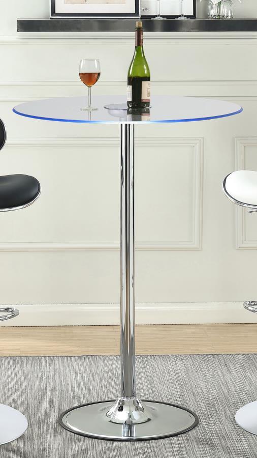 Thea - Round Glass Top LED Bistro Bar Table - Chrome by CoasterEssence | Bel Furniture