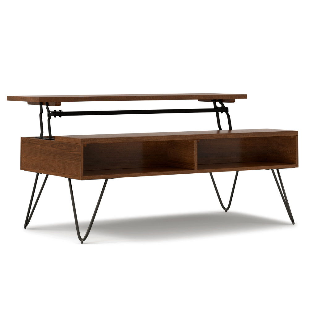Hunter - Handcrafted Lift Top Coffee Table Dark Brown 24"W x 48"D x 18"H by Simpli-Home | Bel Furniture