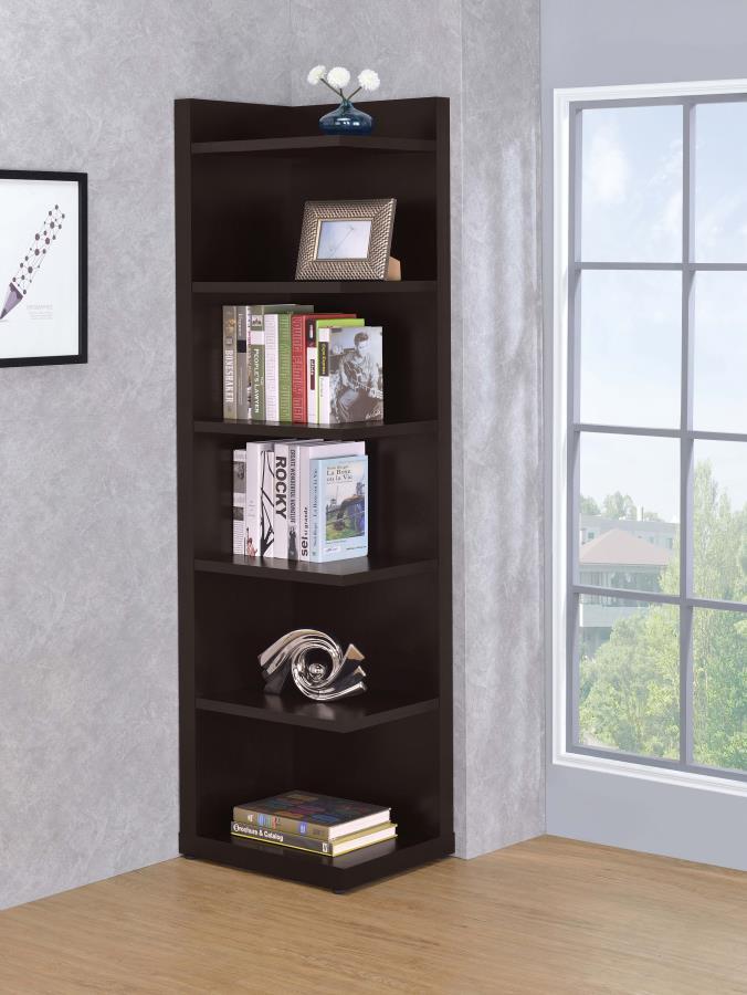 Alder - 6-Shelf Corner Bookcase - Cappuccino by CoasterEveryday | Bel Furniture
