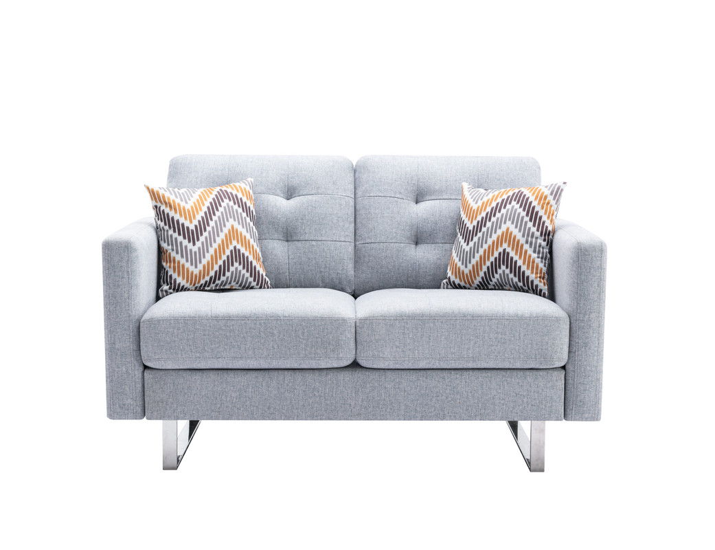 Victoria - Linen Fabric Loveseat With Metal Legs, Side Pockets, And Pillows by Lilola Home | Bel Furniture