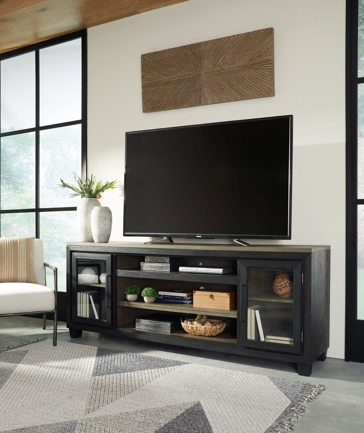 Foyland - Black / Brown - XL TV Stand w/Fireplace Option by Signature Design by Ashley® | Bel Furniture