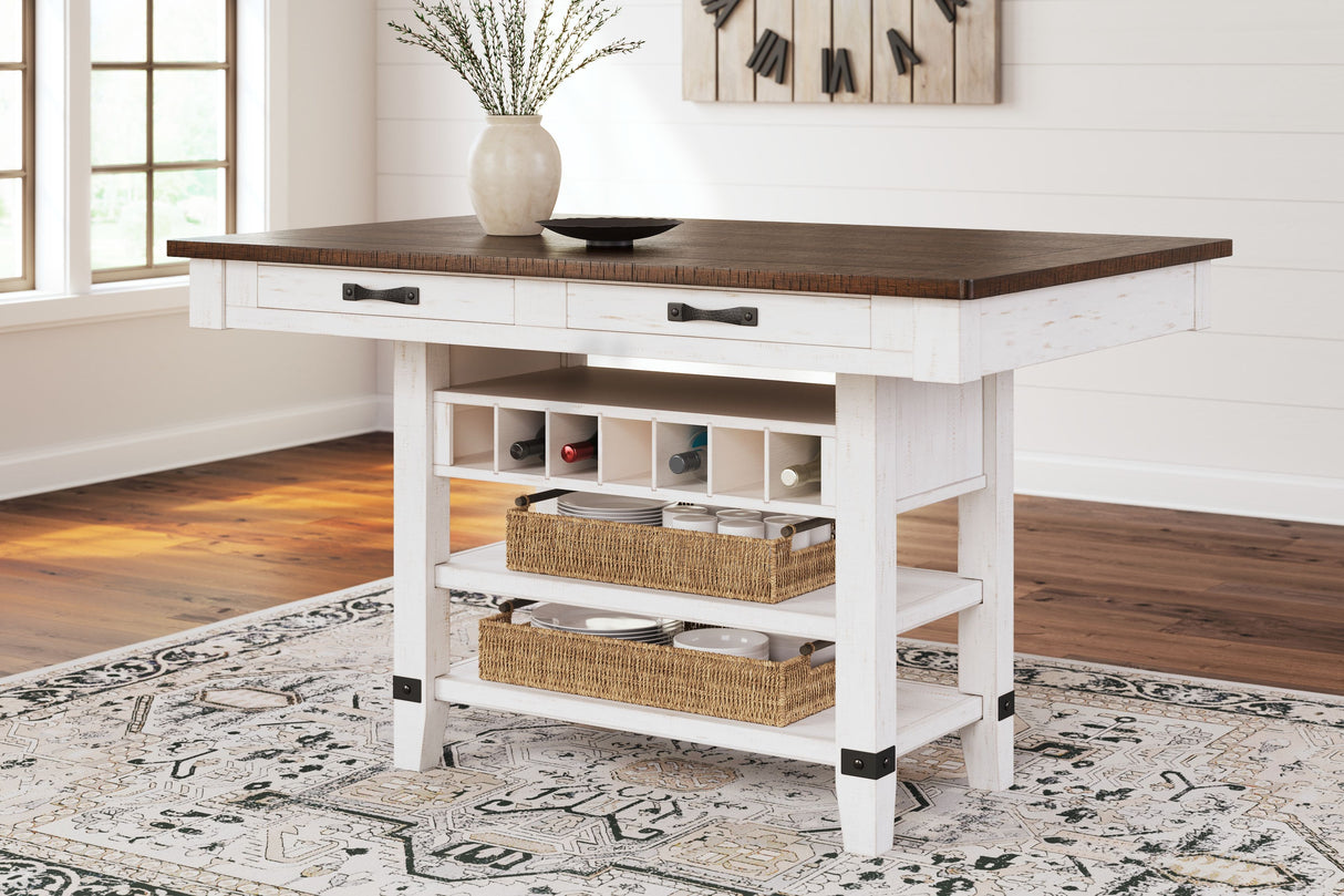 Valebeck - White / Brown - 5 Pc. - Counter Table With Wine Rack, 4 Swivel Stools by Signature Design by Ashley® | Bel Furniture