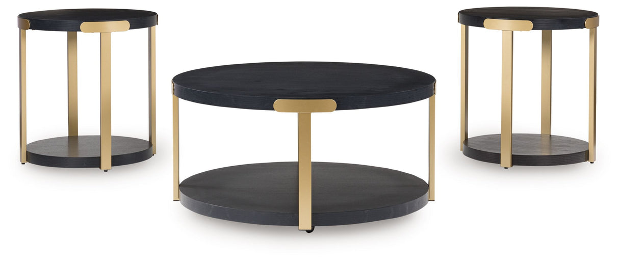 Shylore - Black / Brass Finish - Occasional Table Set (Set of 3) by Signature Design by Ashley® | Bel Furniture