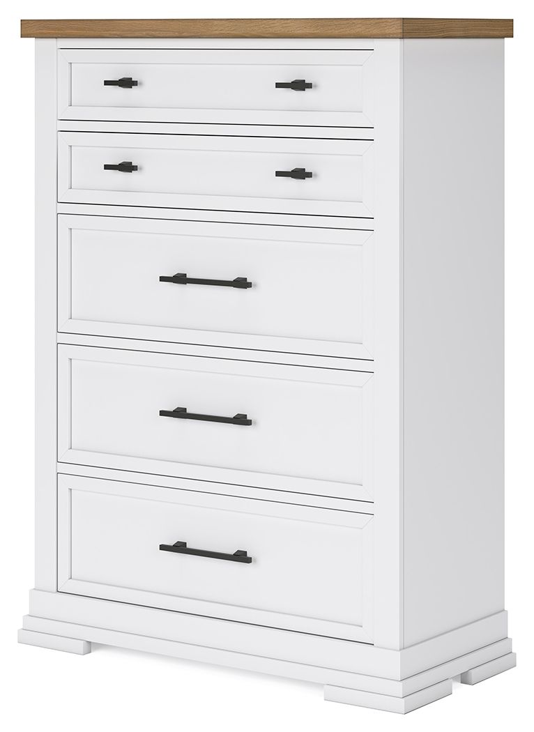 Ashbryn - White / Natural - Five Drawer Chest by Benchcraft® | Bel Furniture