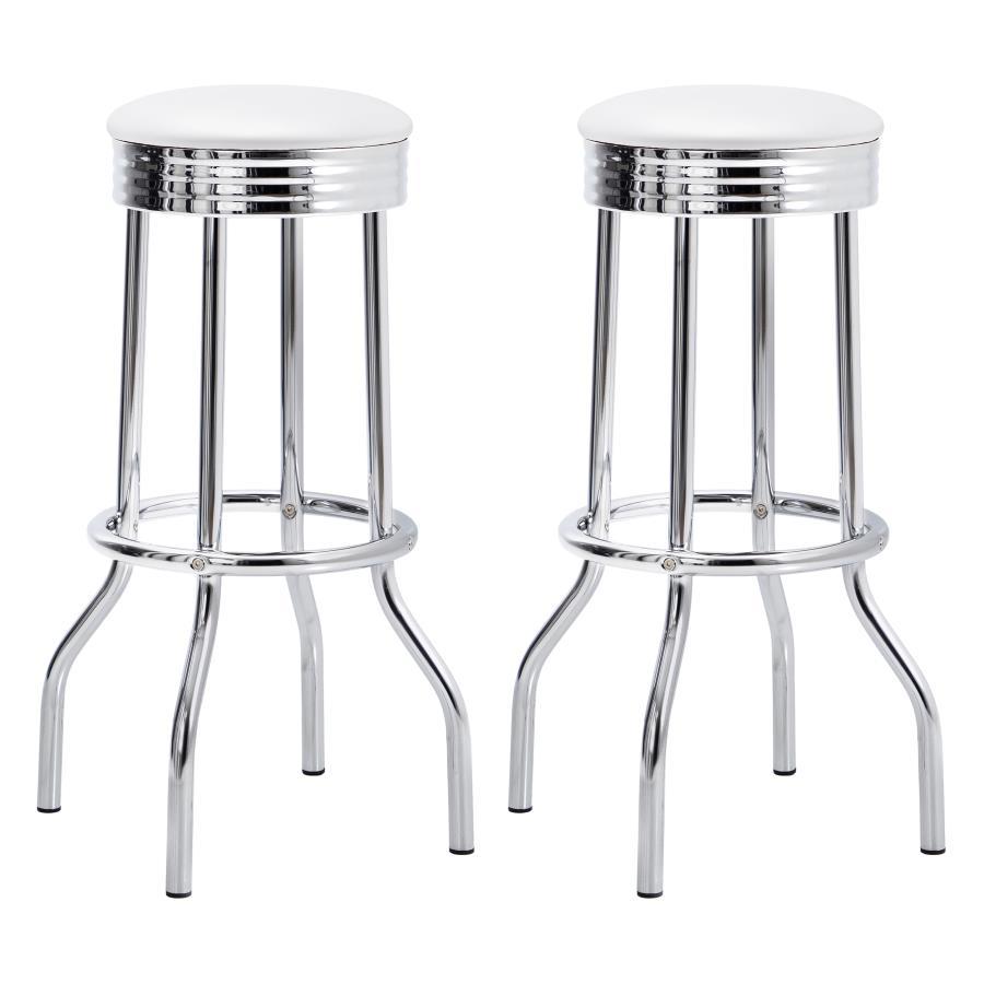 Retro - Upholstered Metal Swivel Bar Stool (Set of 2) Pearl Silver by CoasterEveryday | Bel Furniture