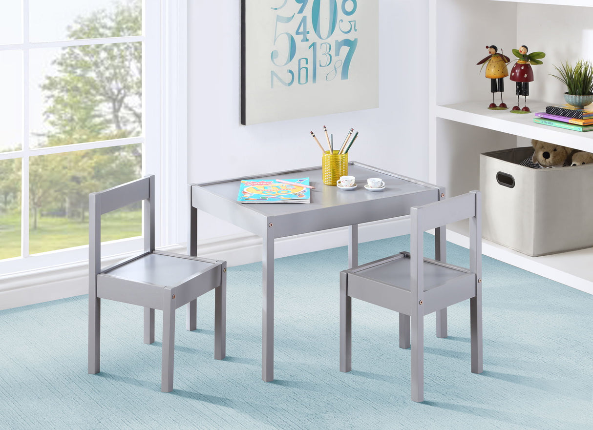 Della - 3-Piece Solid Wood Kids Table & Two Chair Set Pearl Silver by Simple Living | Bel Furniture