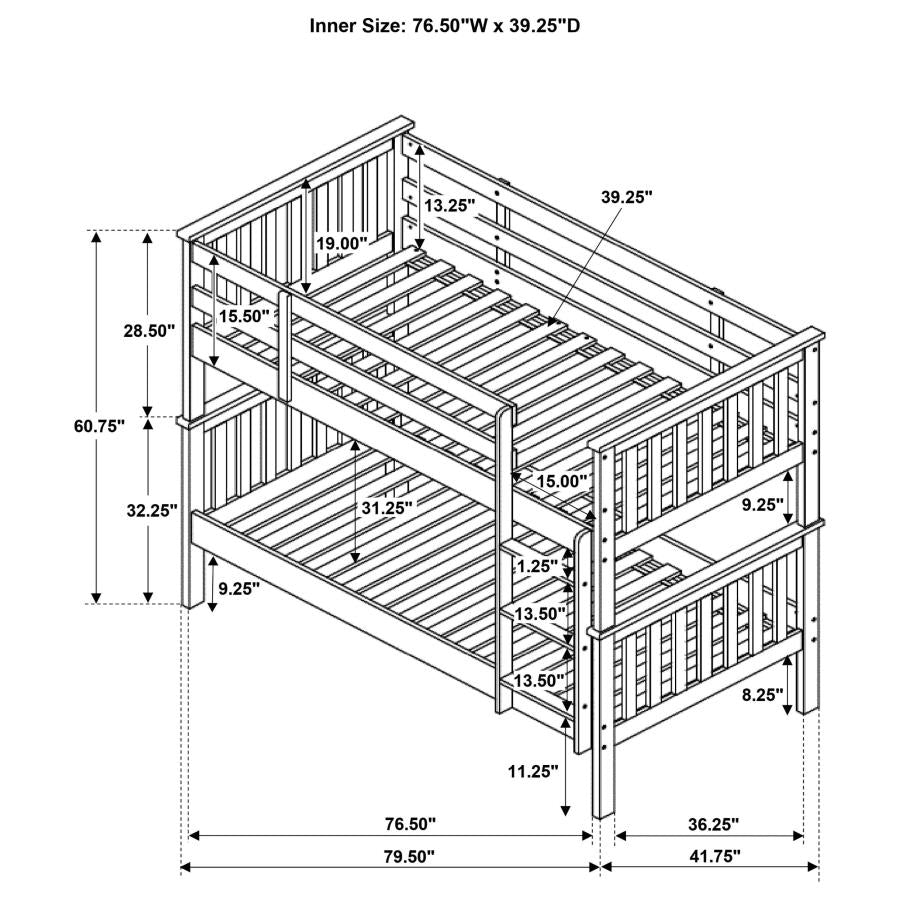 Chapman - Wood Twin Over Twin Bunk Bed With Mattress - White