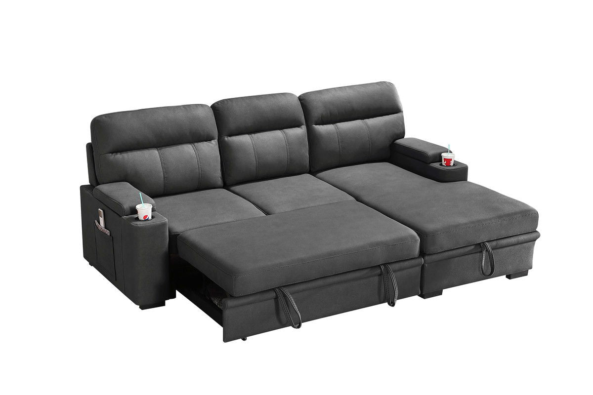 Kaden - Sleeper Sectional Sofa Chaise With Storage Arms And Cupholder