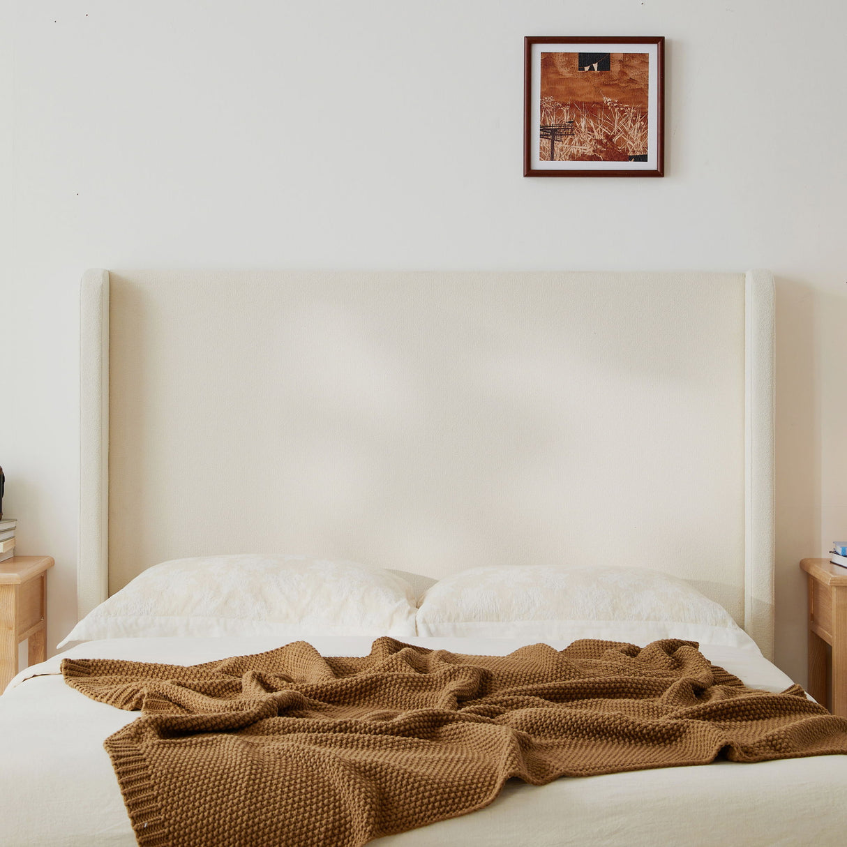 Carmen - King Size Upholstered Wingback Bed - Ivory