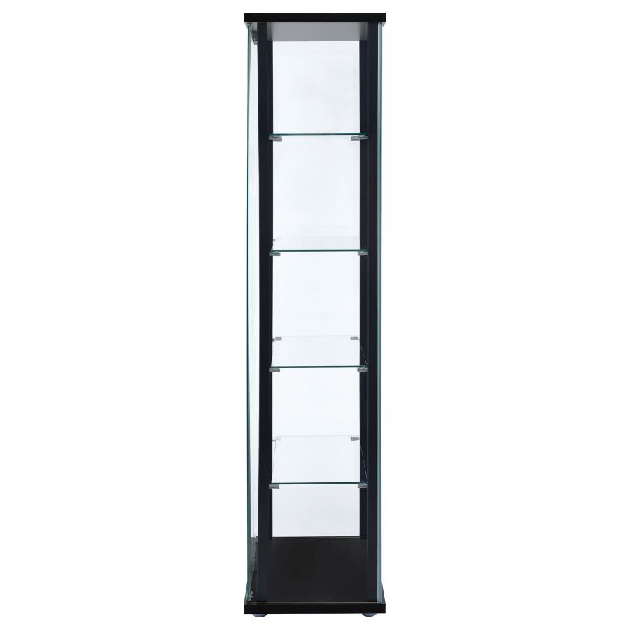 Delphinium - 5-Shelf Clear Glass Curio Display Cabinet - Black by CoasterEveryday | Bel Furniture