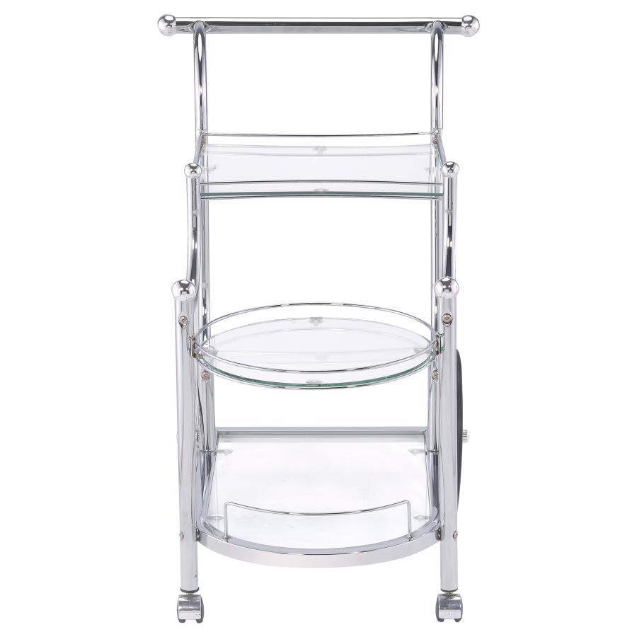 Sarandon - 3-Tier Glass Shelf Metal Bar Cart - Chrome by CoasterEveryday | Bel Furniture