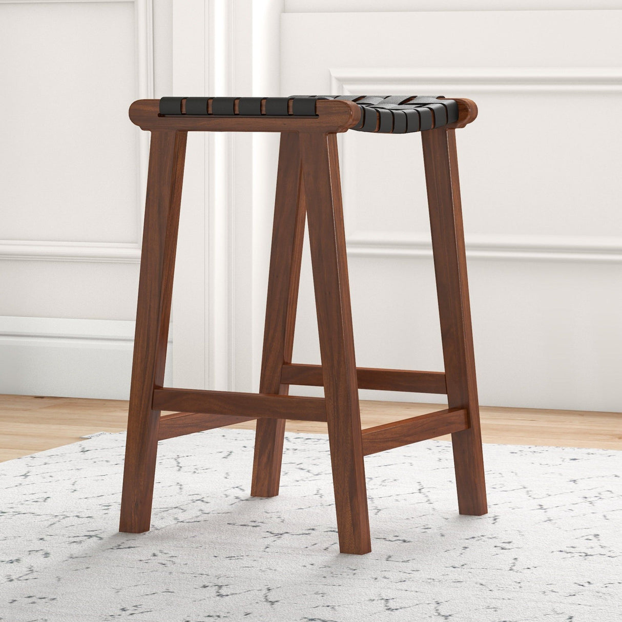 James - Mid-Century Modern Genuine Leather Counter Stool