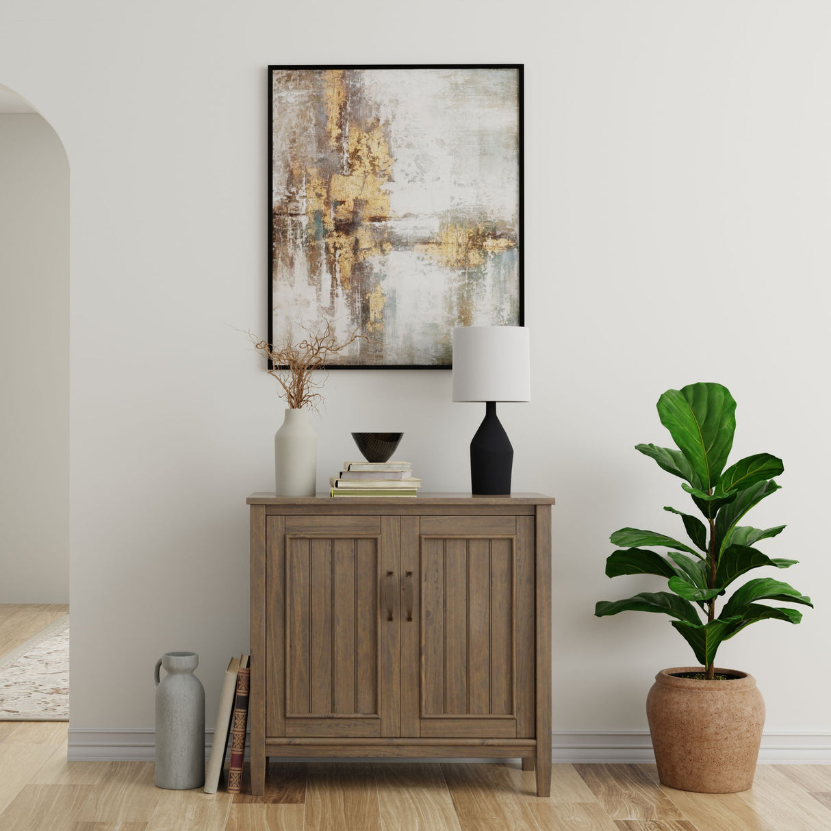 Lev - Low Storage Cabinet - Smoky Brown by Simpli-Home | Bel Furniture