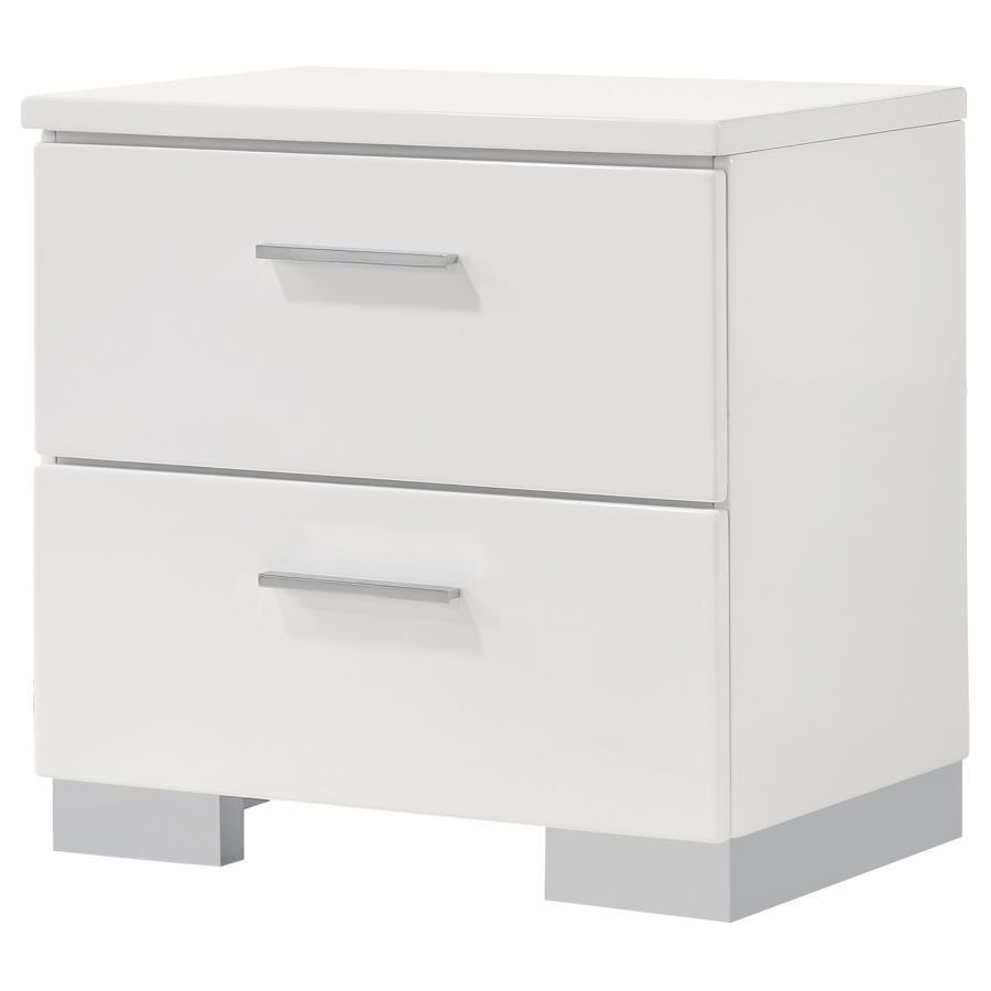 Felicity - 2-Drawer Nightstand - White High Gloss by CoasterEssence | Bel Furniture