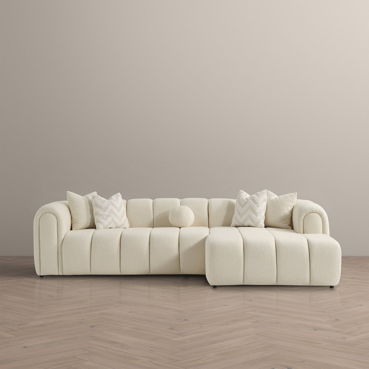 Beatrice - Modern Tufted Right Sectional Sofa - Ivory