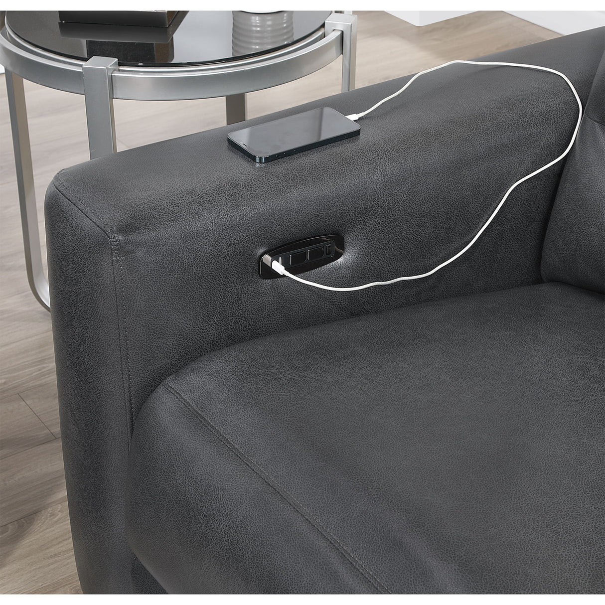 Yamein - Power Reclining Loveseat With Bookcase Arms And LED Lights - Charcoal