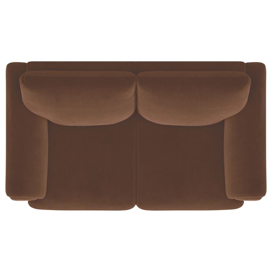 Selma - Velvet Upholstered Crescent Arm Loveseat - Rust by Coaster Fine Furniture | Bel Furniture