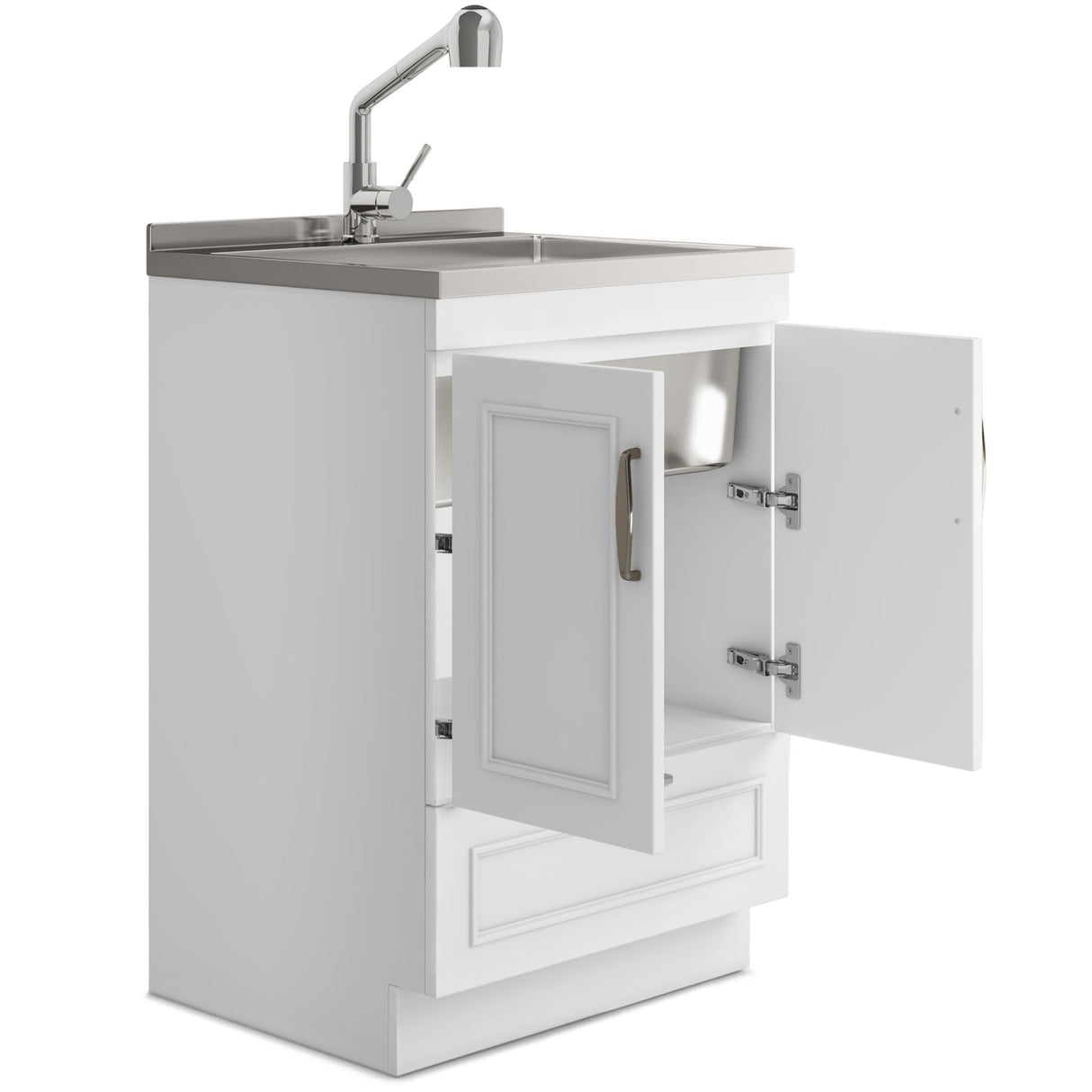 Cardinal - Laundry Cabinet With Faucet And Stainless Steel Sink - White by Simpli-Home | Bel Furniture