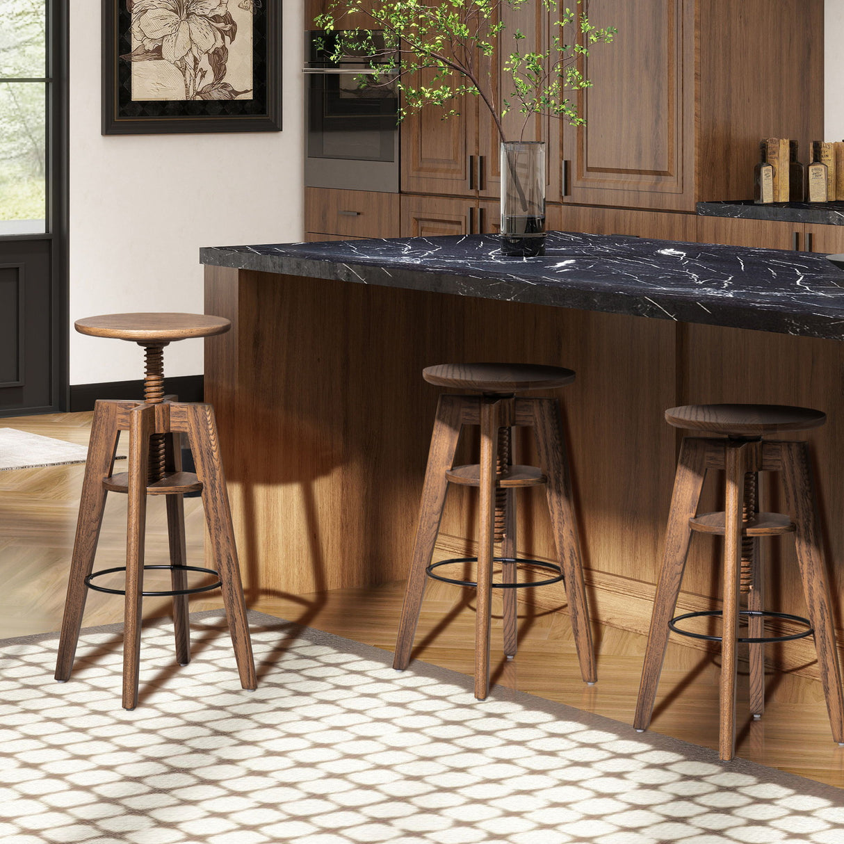 Spencer - Minimalist Oak Adjustable Bar Counter Stool - Walnut Brown Oak by Jennifer Taylor Home | Bel Furniture