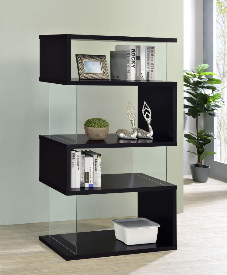 Emelle - 4-Shelf Glass Panel Bookshelf by CoasterEveryday | Bel Furniture