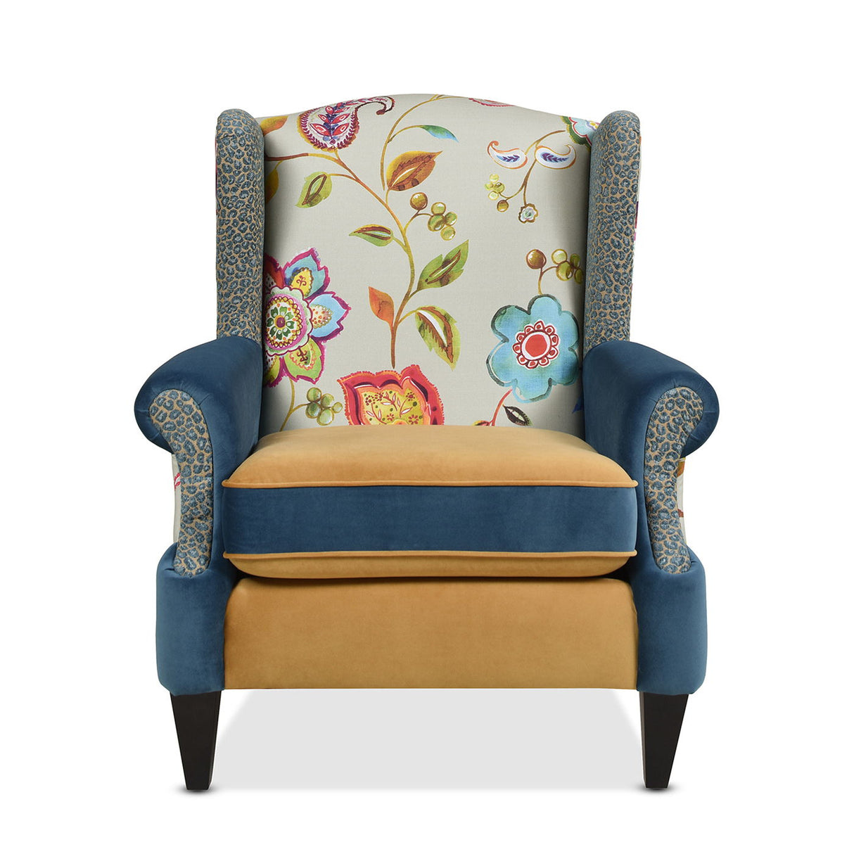 Anya - Boho Chic Wingback Accent Arm Chair - Floral / Leopard / Blue Teal / Yellow Gold by Jennifer Taylor Home | Bel Furniture