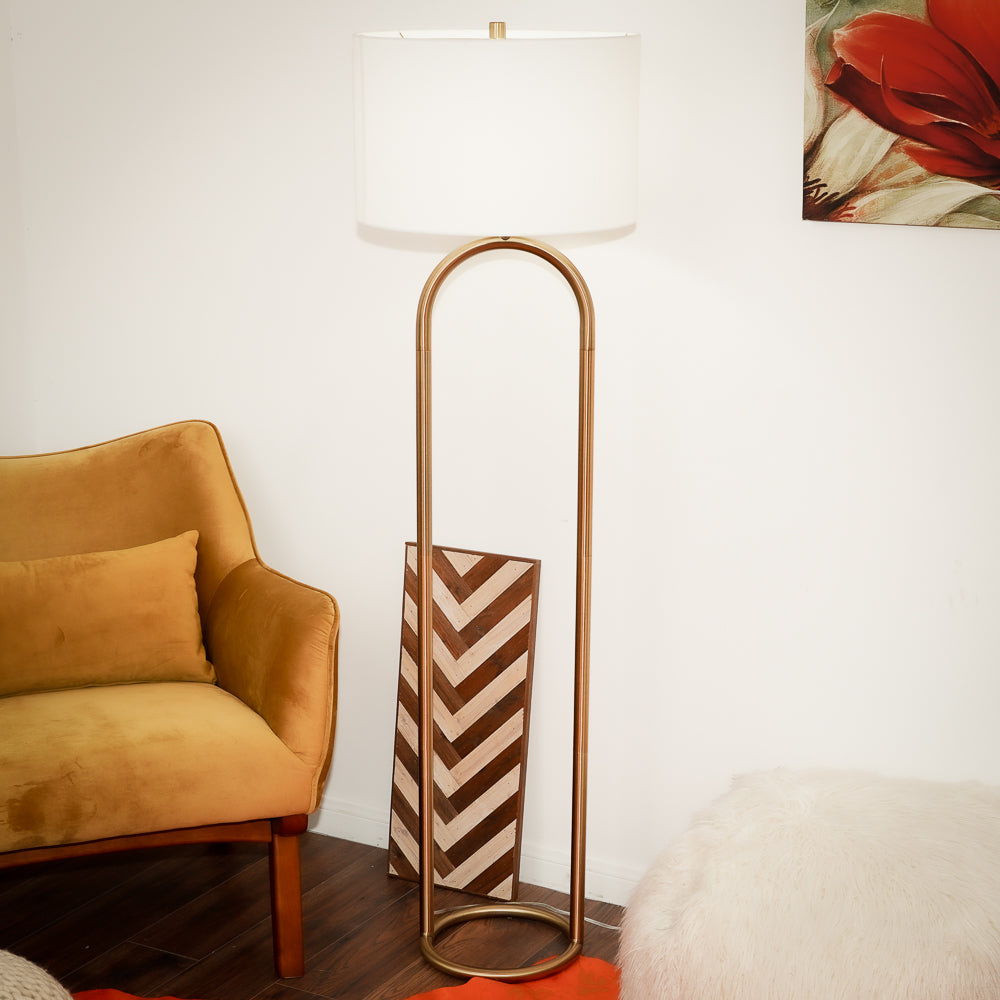 Vivid - Ring Base Floor Lamp With Large Drum Shade - Antique Brass / White by Ashcroft Furniture | Bel Furniture