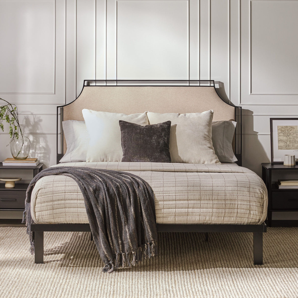 Bed Traditional Upholstered Metal by Walker Edison | Bel Furniture